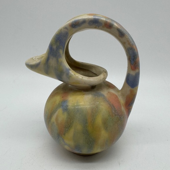 Other - Vintage MCM Sculptural Loop Handle Ewer Vase Pastel Drip Glaze Pitcher Art Deco